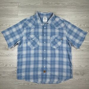 Dubinik Mens Western Shirt Short Sleeve Pearl Snap Plaid Blue XL Bamboo Blend